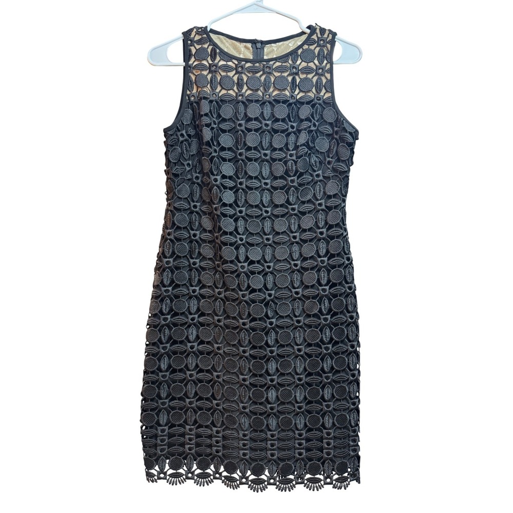 Lauren Ralph Lauren Black Geometric Lace Sheath Dress Size 6P‎